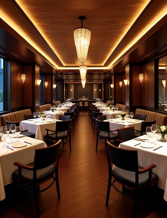 The elegant interior of The Kensington Grill restaurant.